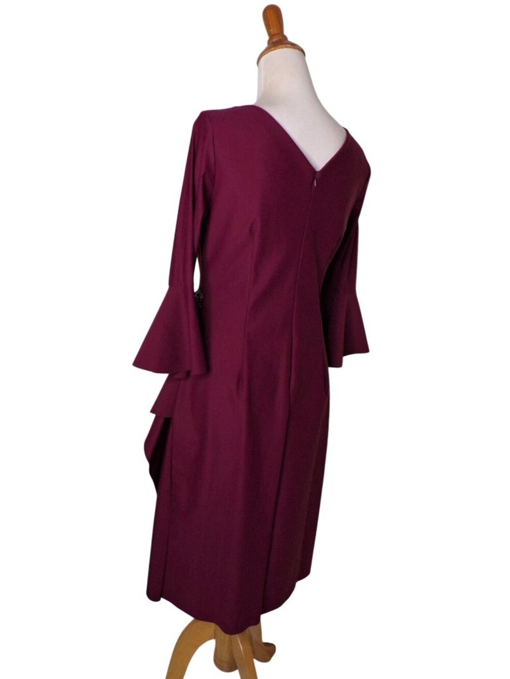 🆕ALEX EVENINGS Bell Sleeve Wrap Dress Wine Plum Burgundy 8 - Picture 5 of 9